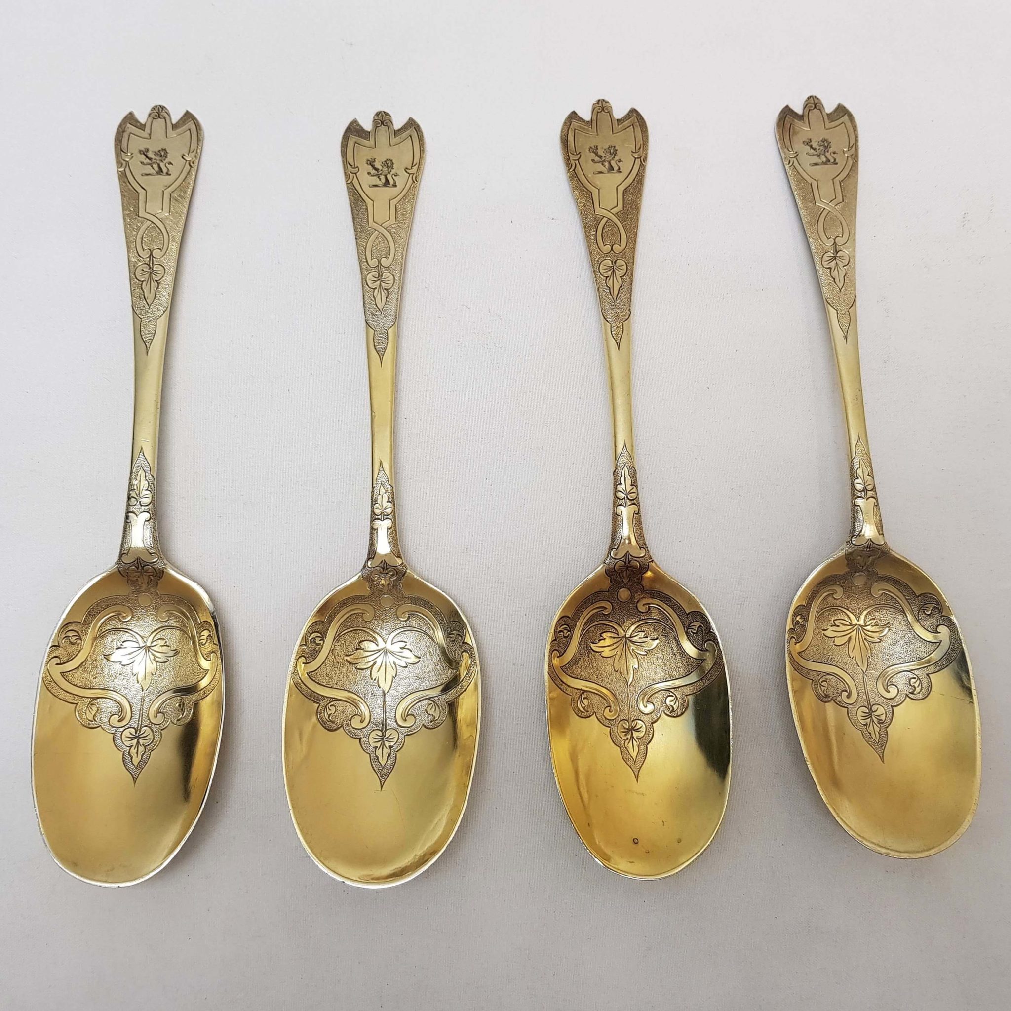 Set Of 4 Antique Silver Trefid Spoons 